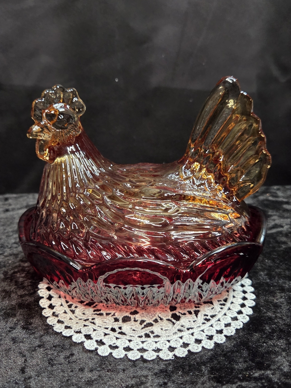 New Cranberry Glass Hen Jar | 9.5" Farmhouse Kitchen Canister